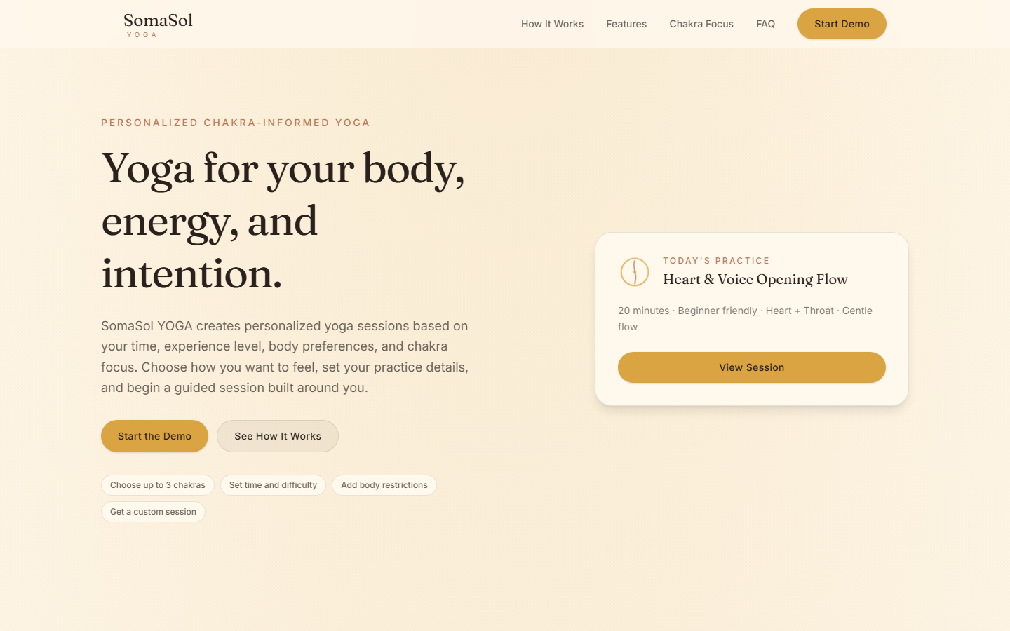 SomaSol Yoga interface